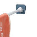 Adhesive towel bar with orange towel.