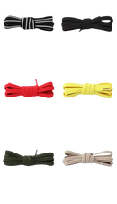 Assorted shoelaces with metal locks.