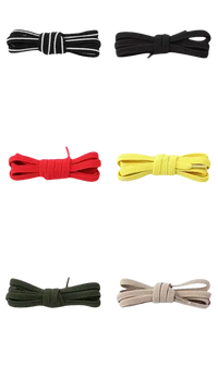 Assorted shoelaces with metal locks.