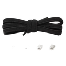 Black elastic shoelaces with metal locks.