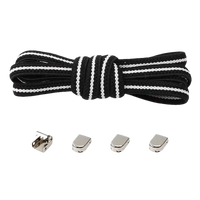 Black and white shoelaces with metal locks.