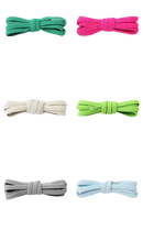 Colorful shoelaces with metal locks.