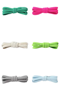 Colorful shoelaces with metal locks.
