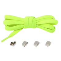 Fluorescent green shoelaces with metal locks.