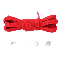 Red elastic shoelaces with metal locks.