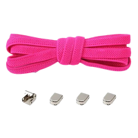 Rose-red shoelaces with metal locks.