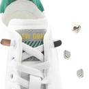 White sneaker with metal lace locks.