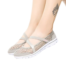 Gray lace-patterned slip-on shoes.