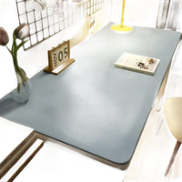 Blue desk with accessories.