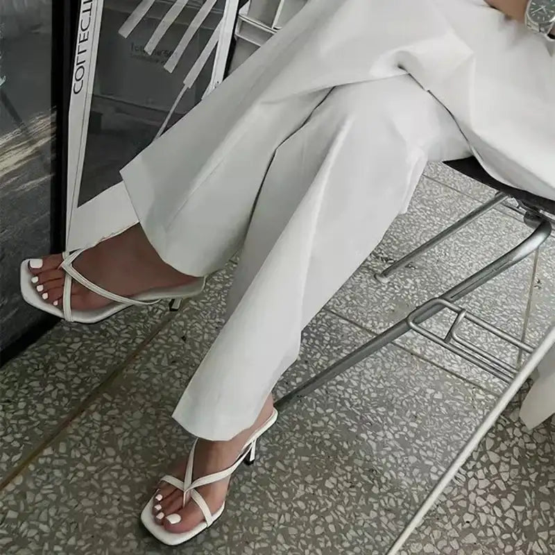 2025 Summer Women Clip Toe Slippers Fashion Dress Slide Shoes Ladies Elegant High Heel Footwear