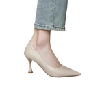 Beige leather pointed-toe heels perfect for outdoor elegant and trendy looks