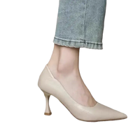 Beige leather pointed-toe heels perfect for outdoor elegant and trendy looks