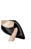 Black leather pointed-toe heels perfect for outdoor elegant and trendy outfits