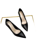 Black leather pointed-toe pumps perfect for outdoor elegant and trendy fashion looks