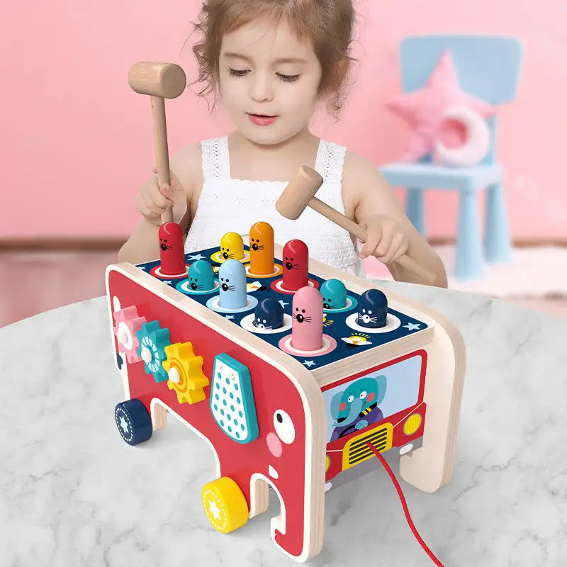 Elephantastic Wooden Pounding Pal Montessori Animal Bus number maze puzzle