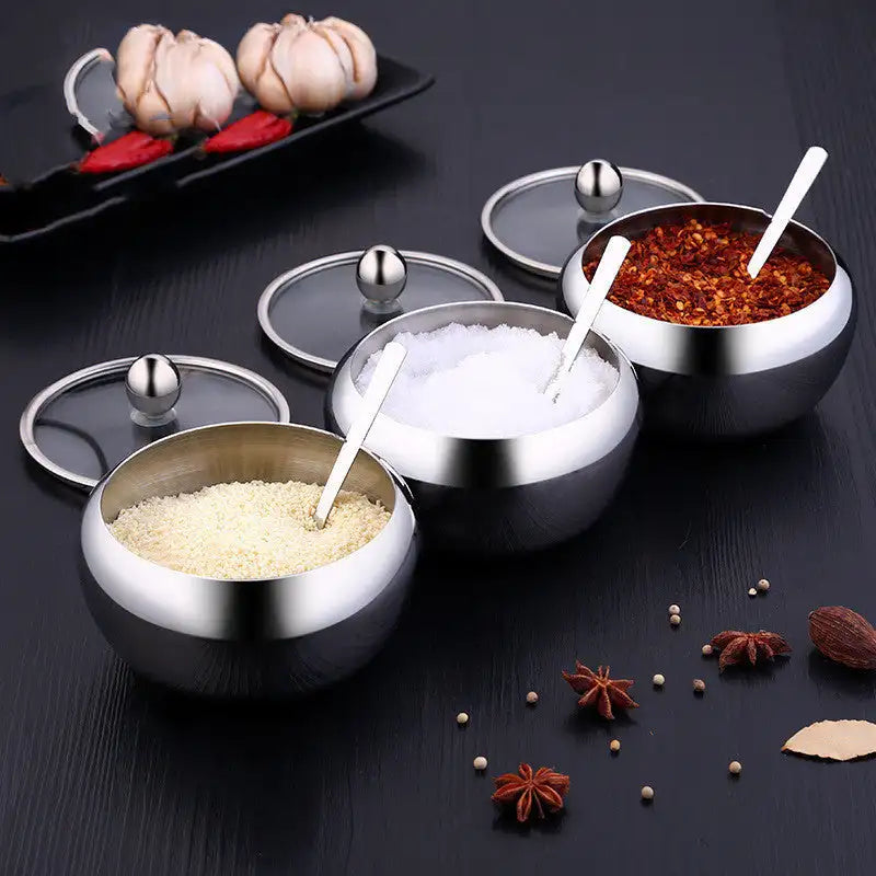 Fancy Stainless Steel Sugar Bowl plus Tiny Spoons LOL