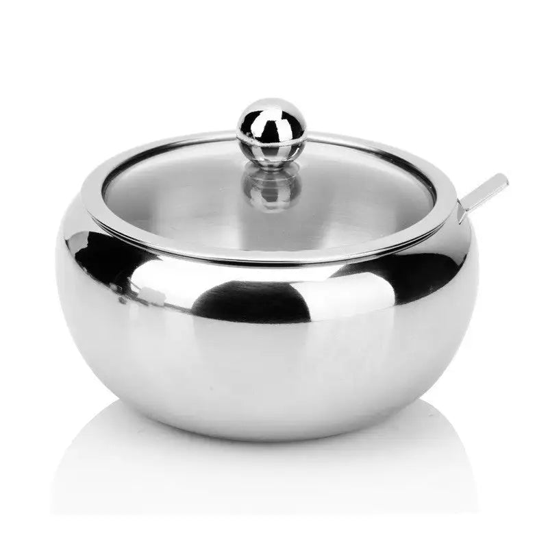 Fancy Stainless Steel Sugar Bowl plus Tiny Spoons LOL
