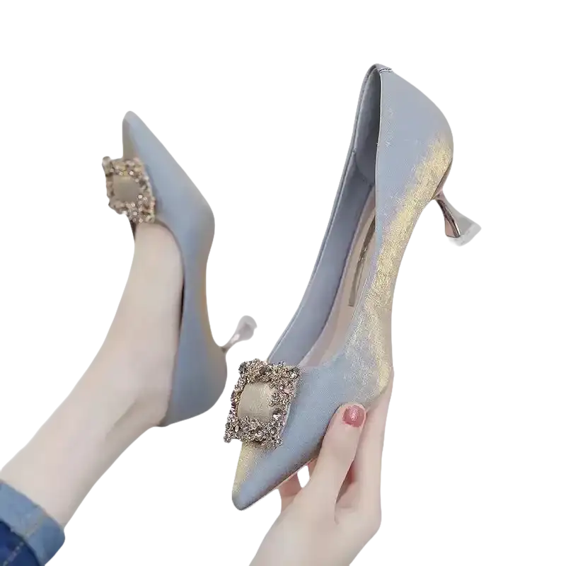 Sparkling Gray Femininas Women Cute Stiletto Heel Shoes