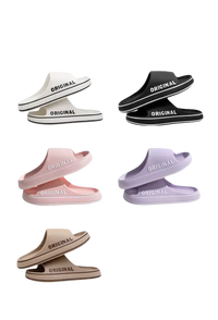 Assorted color slide sandals.