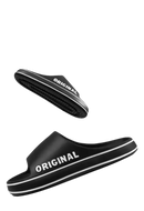 Black non-slip slide sandals.