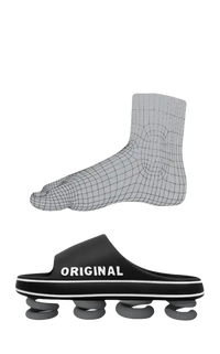 Black slide sandal with springy sole.