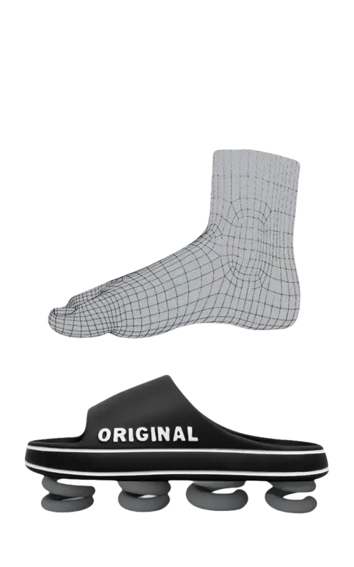 Black slide sandal with springy sole.