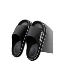 Black slide sandals.