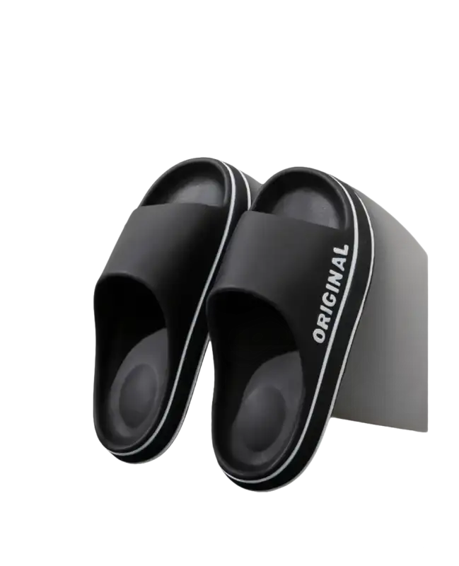 Black slide sandals.