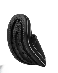 Black slipper with textured sole.