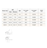 Shoe size chart with conversion information.
