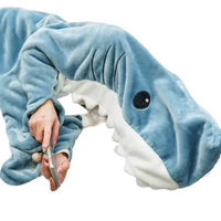Blue shark blanket hoodie perfect for shark nap or cartoon shark sleeping fun