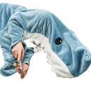 Blue shark nap blanket with white teeth, perfect for cartoon shark sleeping fun