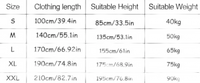 Clothing size chart for Fintastic Blue Shark Kigurumi shark nap blanket and cartoon shark sleeping bag
