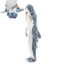 Shark-themed plush jumpsuit as a cartoon shark sleeping bag for cozy naps