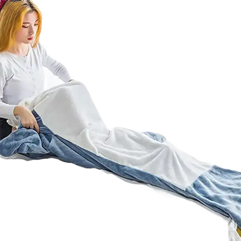 Soft two-tone shark nap blanket from Fintastic Blue Shark Kigurumi, perfect for cartoon shark sleeping fans