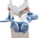 Blue and white shark nap blanket with foot pockets, perfect for cartoon shark sleeping fun