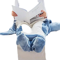 Blue and white shark nap blanket with foot pockets, perfect for cartoon shark sleeping fun