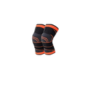 Pair of black and orange knee braces.
