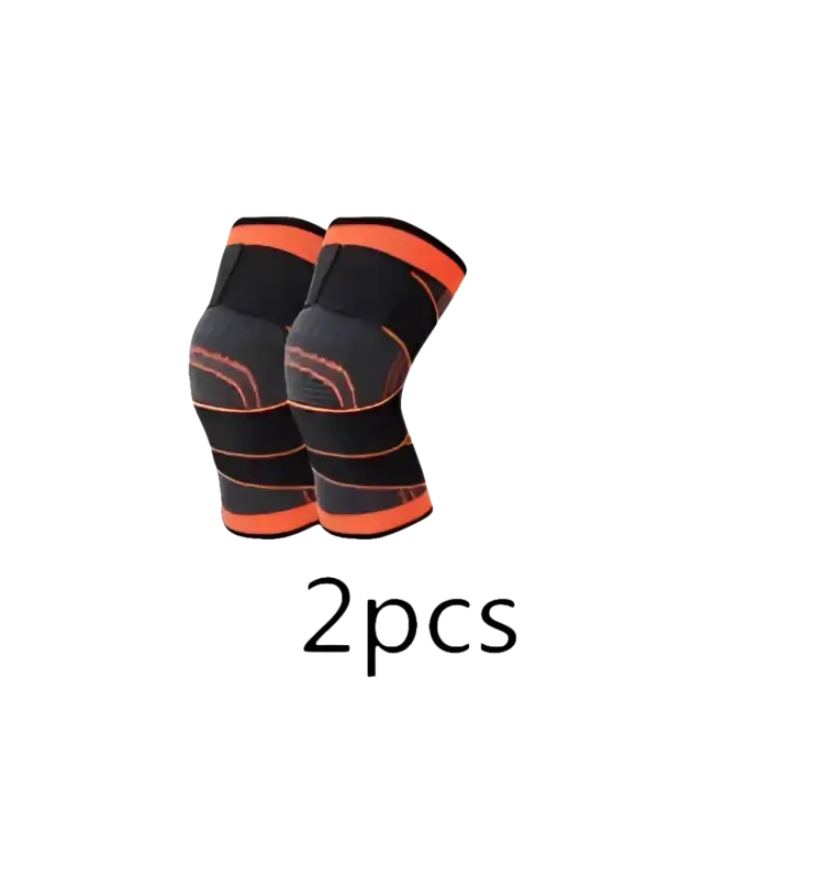Pair of orange-trimmed knee supports.