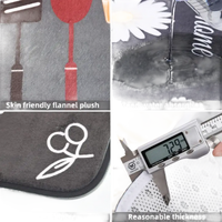 Flannel plush rug with water absorption, neat edging, and reasonable thickness.