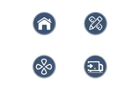 Four icons representing factory ownership, customization, specifications, and delivery speed.