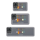 Three kitchen mats with slippers and kitchen utensil designs.