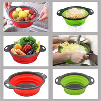 Round Collapsible Colander Silicone Kitchen Fruit Vegetable Washing Basket Strainer Foldable Drainer Kitchen Gadgets