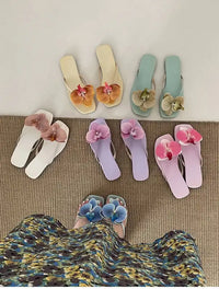 Summer Women Flower Flip Flop Fashion Clip Toe Flats Slide Ladies Casual Soft Sole Beach Slippers