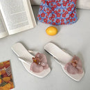 Summer Women Flower Flip Flop Fashion Clip Toe Flats Slide Ladies Casual Soft Sole Beach Slippers - Beige / 38