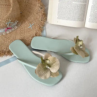 Summer Women Flower Flip Flop Fashion Clip Toe Flats Slide Ladies Casual Soft Sole Beach Slippers - light green / 36