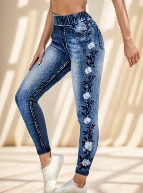 Floral Denim Delight Jeggings So Chic