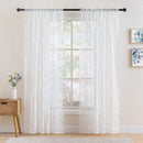 White Lace Curtains 84 Inches Long for Living Room Bedroom Scalloped Sheer Curtains Rose Floral Embroidered Farmhouse