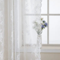 White Lace Curtains 84 Inches Long for Living Room Bedroom Scalloped Sheer Curtains Rose Floral Embroidered Farmhouse