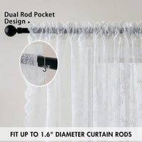 White Lace Curtains 84 Inches Long for Living Room Bedroom Scalloped Sheer Curtains Rose Floral Embroidered Farmhouse